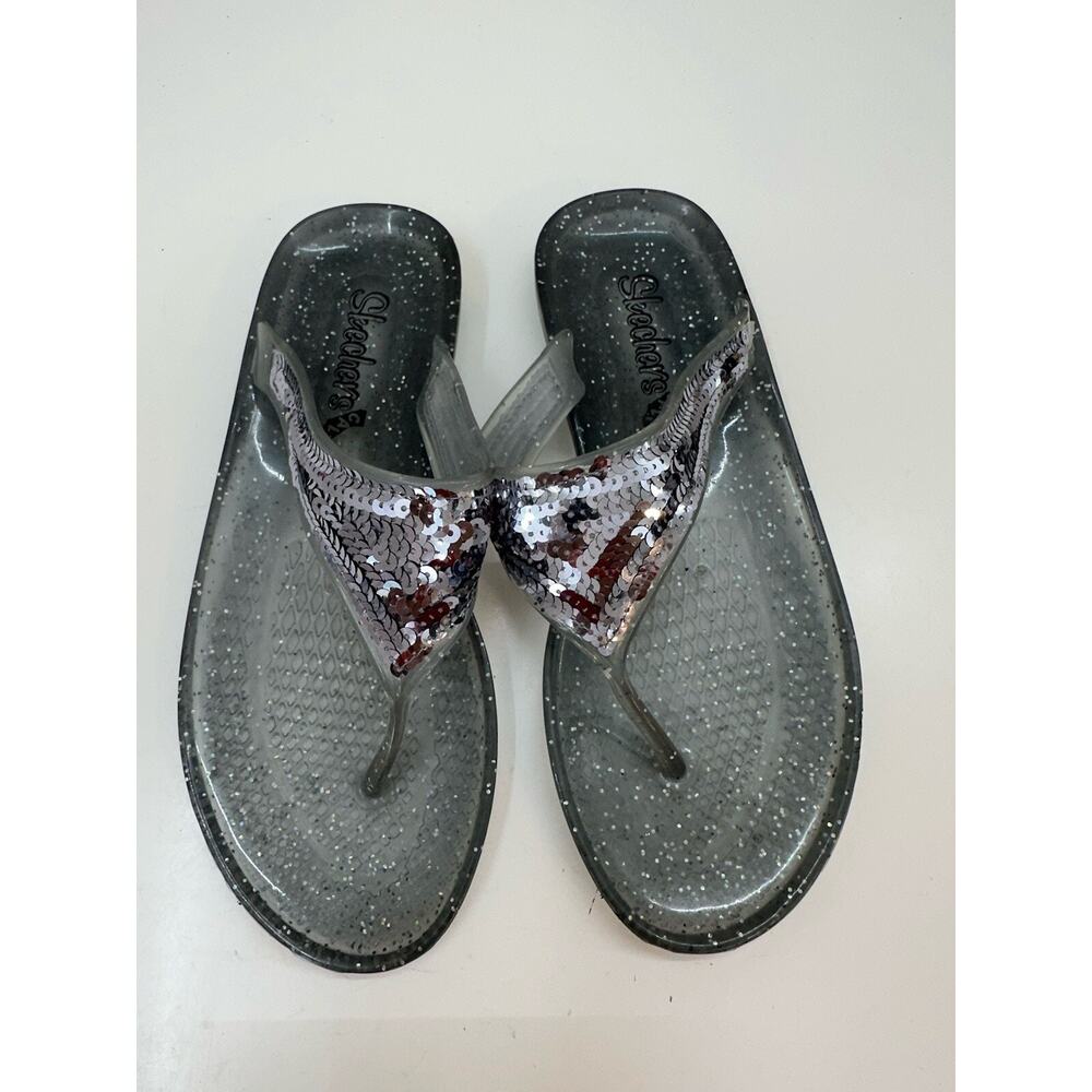 Skechers Cali Womens Sandals Size 6 Jelly FlipFlops Gray Sparkel Thong